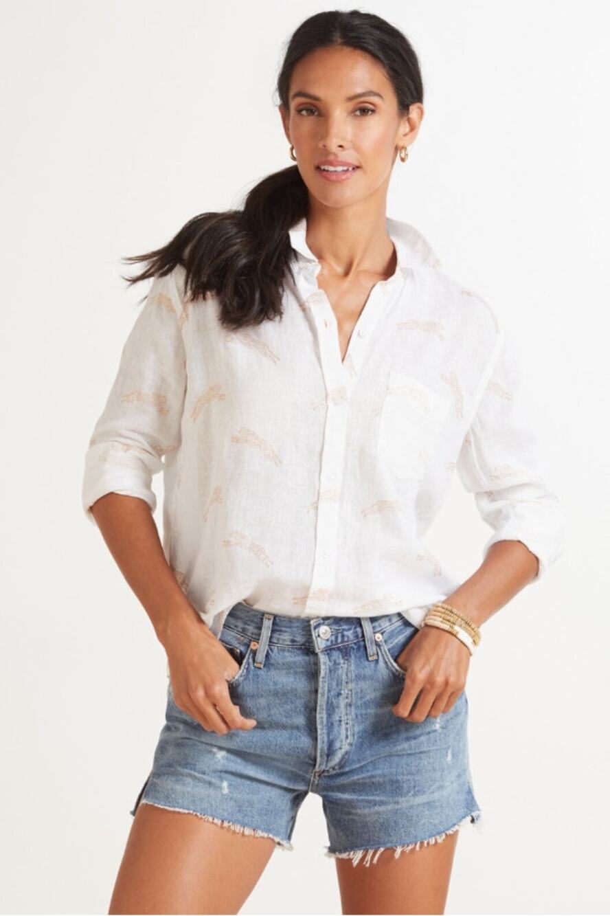 RAILS Charli Golden Cheetah Linen Blend Button Down // XS